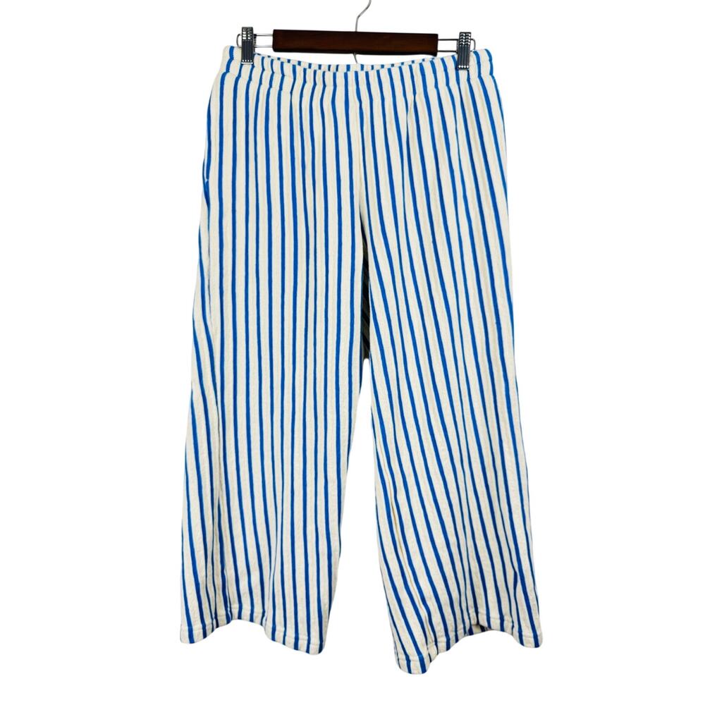 Roxy Blue & White Striped Terry Cloth Beach Pants Wide Leg Cropped Women’s S/M - Picture 2 of 7